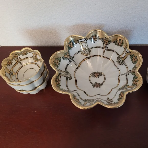 RARE Antique 1930's piece Nippon Japanese floral serving set Nut